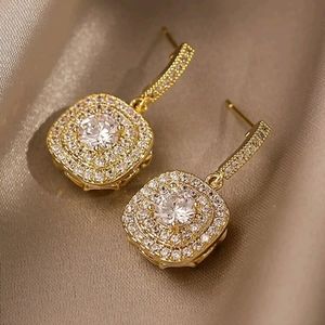 Gold & Rhinestone Geometric Shaped Drop Pierced Earrings